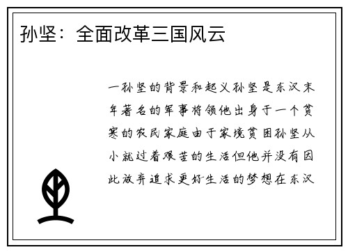 孙坚：全面改革三国风云